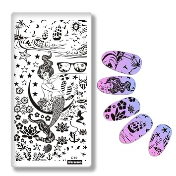 Amazon Com Mermaid Nail Stamp Design Nail Art Stamp Template Image