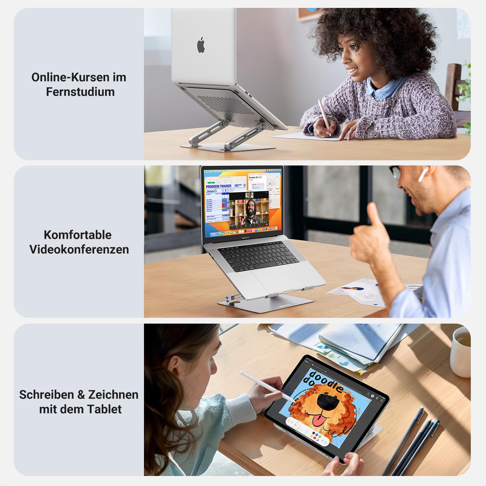 UGREEN Laptop Ständer Höhenverstellbarer Faltbarer Laptop Stand Ergonomischer, Belüfteter Laptopständer Notebook Stand Kompatibel mit MacBook Air, Pro, Dell Allen Laptops 10-17.3" 6