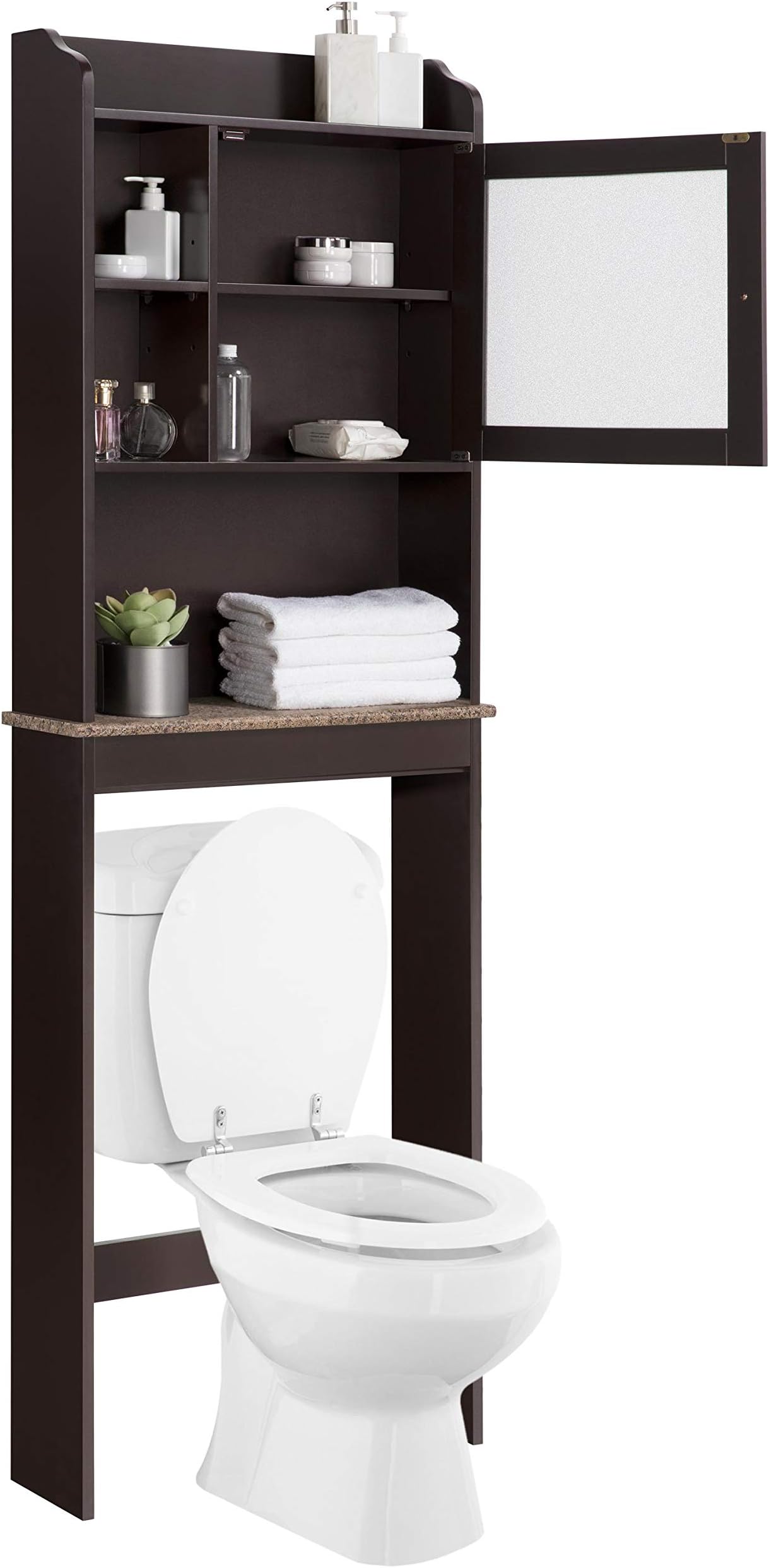 Yaheetech Home Bathroom Shelf Over The Toilet Cabinet Space-Saver - Bathroom Storage Cabinet w/Adjustable Shelves and Glass Door