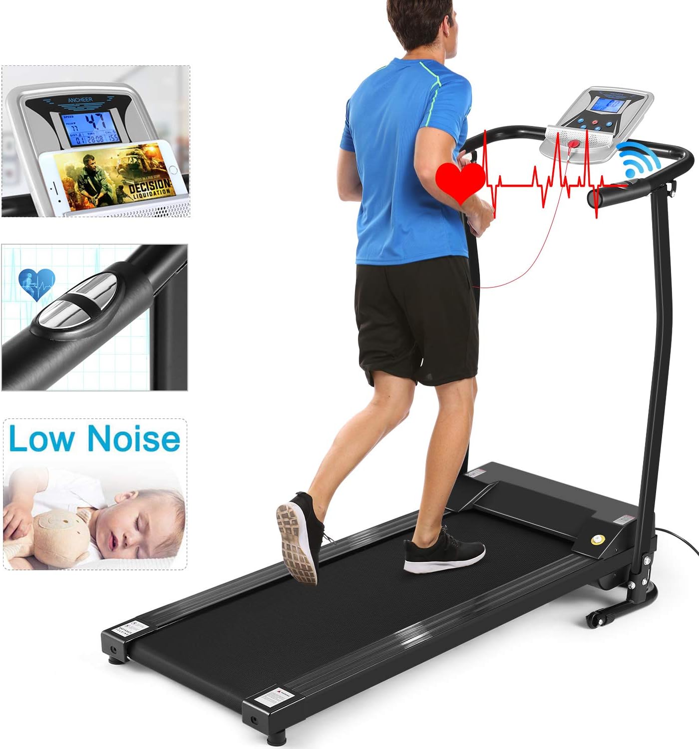 ANCHEER Folding Treadmill, Electric Motorized Treadmill with LCD Monitor, Walking Jogging Running Machine Trainer Equipment for Home & Office Workout Indoor Exercise Machine