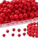 SongXi 100pcs Silicone Beads, 15mm Red Beads for Keychain Making, Christmas for Pens Focal for Bracelets, DIY Crafts Kit Christmas Gift for Women
