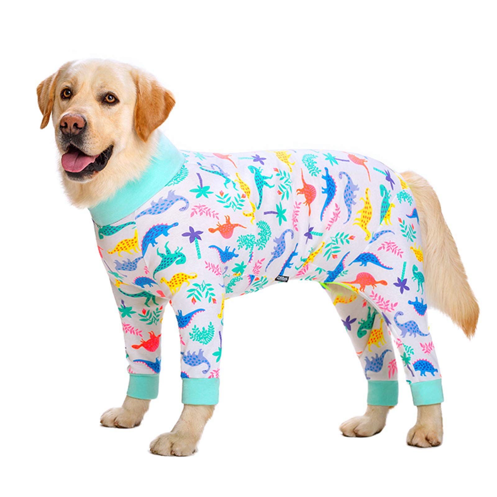 Dog Pajamas Jumpsuit for Medium Large Dog Lightweight Cotton Dog Shirt Anti Hair Dog Onesies After Surgery Dog Clothes (28#:White Dinosaur)
