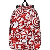 GVGOAGL Red And White Christmas Lollipop Swirl Candy Backpack for Girls Boys Women Lightweight Canvas Bookbag Casual Daypack for Travel Outdoor Camping, 15 Inch