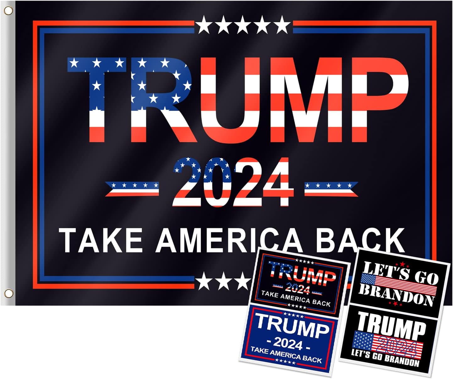 Flags - Trump 2024 Flag, 3x5 Feet Trump Flag 2024 Take American Back with 4 Pcs Trump 2024 Sticker, Trump Flags American Flag with Brass Buttonhole Trump Flag for Outdoor Room (Black)