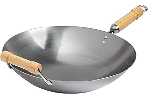 Joyce Chen Classic Series 14-Inch Round Bottom Carbon Steel Wok with Birch Handles