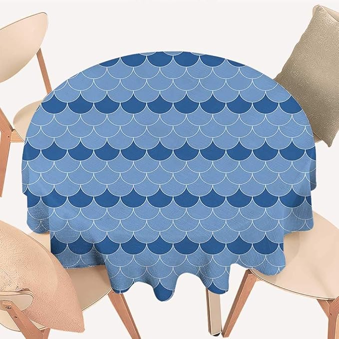 Amazon Dragonhome 円形テーブルカバー かわいいホタテ貝の模様 円形とパステルカラー 楕円形フィッシュウェーブイラスト 結婚披露宴用 39 Inch Round テーブルクロス オンライン通販