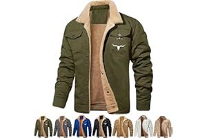 Bullhorn Mens Fleece Jacket, Bullhorn Men's Retro Western Winter Jacket, Fleece-Lined Cotton Casual Jacket