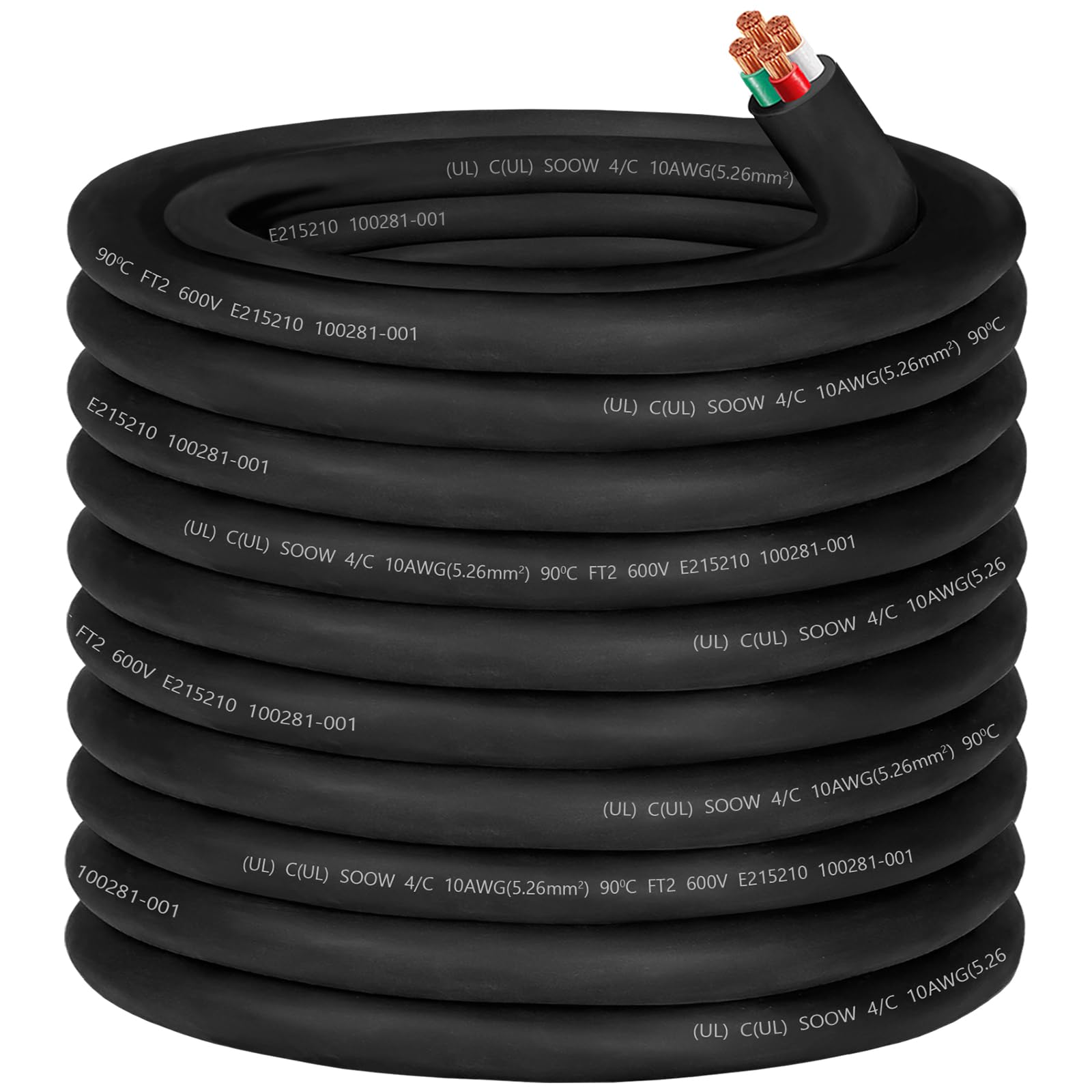 Photo 1 of 100ft 10/4 AWG SOOW Wire 10 Gauge Portable Power Cable 600V 4 Conductor 10/4 10 Gauge SOOW Extension Cord Electric Wire for Motor Lead,Generator,Welder,NEMA 14-30 RV Outlet Box,Car Battery Charger