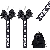 NICENEEDED 2 PCS Cheer Pin Straps, Cheerleader Pin Me Bow Keychain, Cheer Ribbon Keychain with Rhinestones Bow Pin Holder