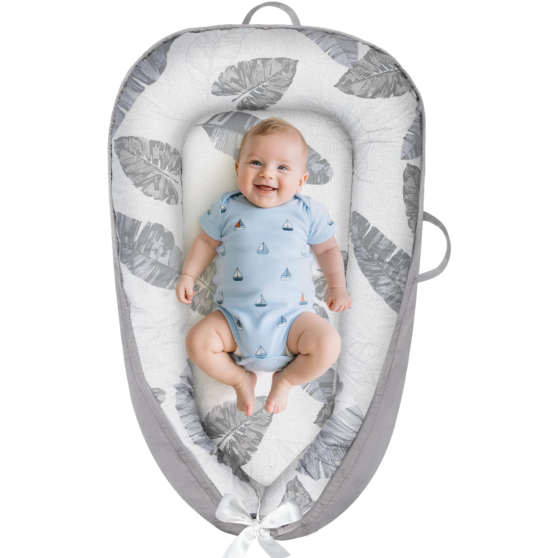 Photo 1 of BBWOO Baby Lounger - Baby Lounger for Newborn 0-24 Months, Breathable and Soft Cotton Cover Baby Nest, Portable Cozy Tummy Time Lounger for Home and Travel, Ideal Baby Essentials & Shower Gifts