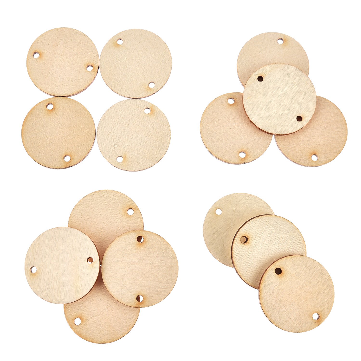 Hicarer Pack of 100 Christmas Wooden Tags with 2 Holes Round Wooden Discs and 100 Pieces S Hook Connectors for Birthday Boards, Chore Boards and Crafts