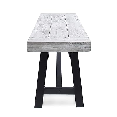 Cytheria Light Grey Acacia Wood Dining Bench with Black Frame