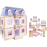 Melissa & Doug Wooden Multi-Level DollhouseWooden Multi-Story Pretend Play Dollhouse for Kids
