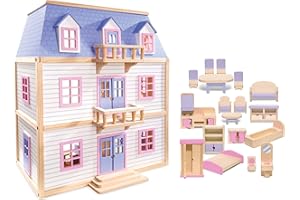 Melissa & Doug Wooden Multi-Level DollhouseWooden Multi-Story Pretend Play Dollhouse for Kids
