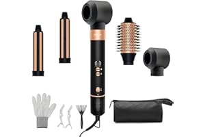 USBELFF Air Styler Hair Dryer Brush - 110,000 RPM Flexible Hair Styler for Fast Drying/Rotating Curling/Volumizing/Straightening, Auto Wrap Curlers, High-Speed Oval Blow Brush Hair Dryer (Black-Golden)