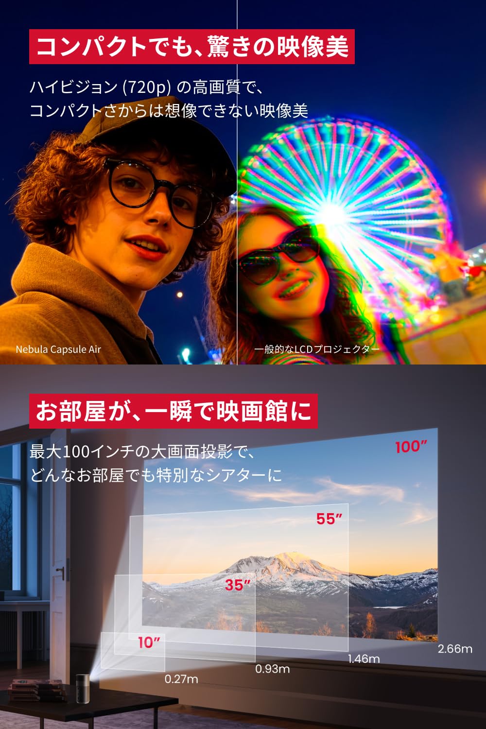 Anker Nebula Capsule Air (World's Smallest Mobile Projector with Google TV) [High Definition 720P Netflix Compatible, 150 ANSI Lumens, Up to 100 Inches, Automatic Keystone Correction, Ultra Small,