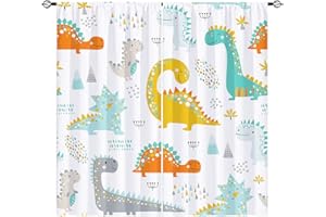 YUANZU Dinosaur Curtains Rod Pocket Kids Boys Girls Simple Childish Cute Dino Animals Print Pattern Window Drapes for Nursery Baby Bedroom Playroom W42 x L63 Inch 2 Panels