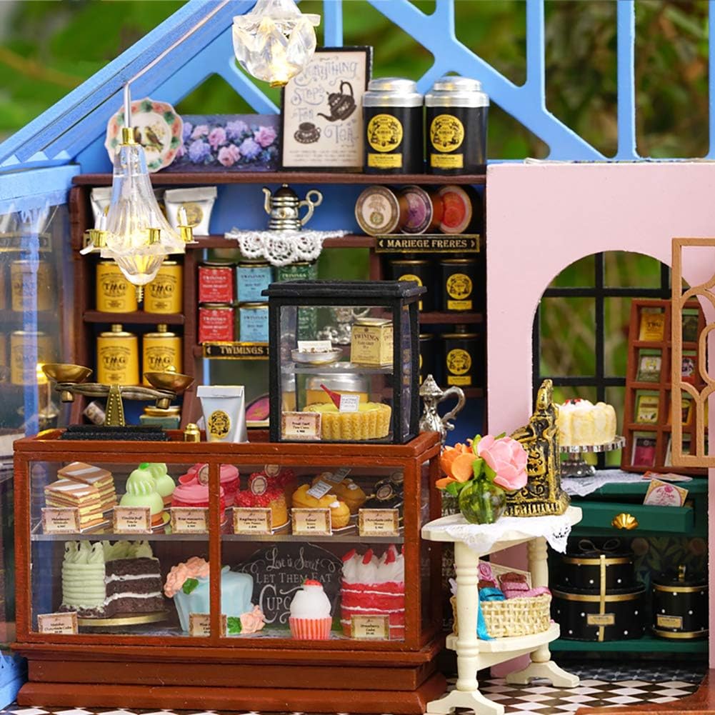 CUTEROOM DIY Miniature House Kits for Adult Wooden Dolls House Handcraft Creative Room for Decoration Model House Kit with Furniture- Rose Garden Tea House - Image 4