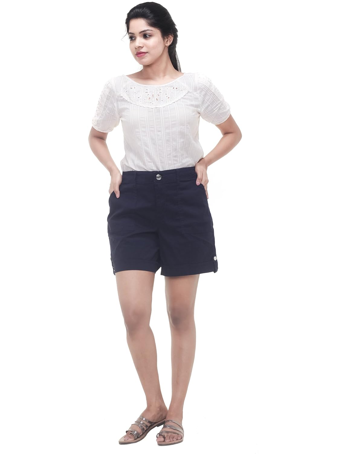 twist womens solid cotton lycra strech shorts with contrast & free shipping