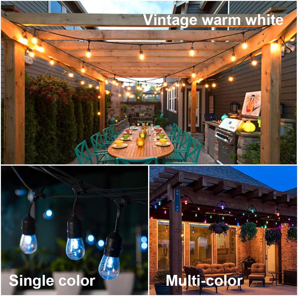 SUNTHIN 50FT Outdoor Color String Lights with Remote, for Holiday Party Lights, Patio Backyard, Home and Outdoor Decorative, with Shatterproof S14 RGB Light Bulb, ETL Listed : Garden & Outdoor