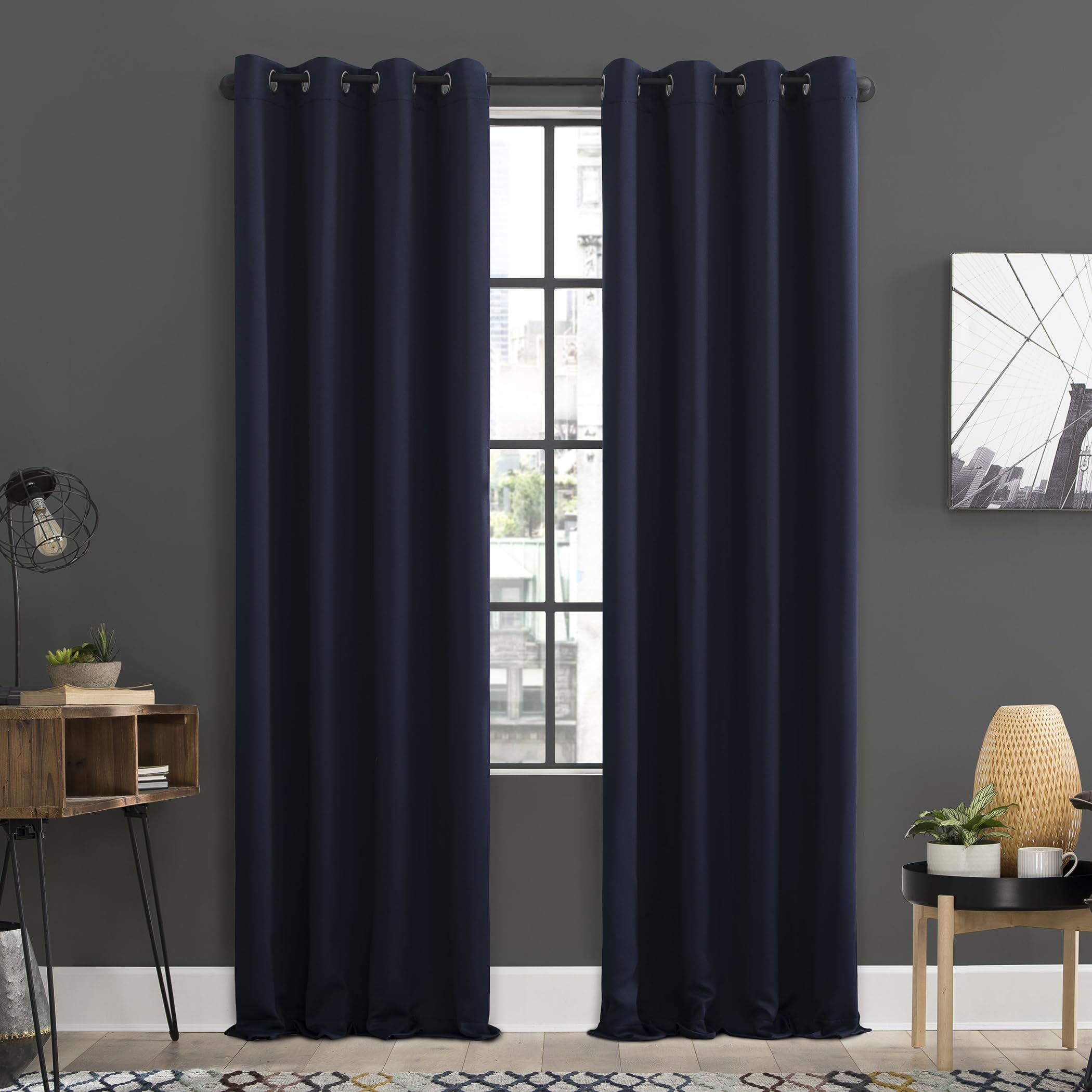 Sun Zero Soho 2-pack Energy Efficient Blackout Grommet Curtain Panel Pair, 54" x 96", Navy Blue