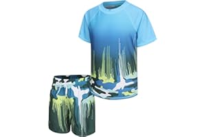 ZESTONIE Boys Rash Guard Set for Kids Boys 2 Piece Short Sleeve Swim Shirts with Trunks Quick Dry Bathing Suits Swim Set