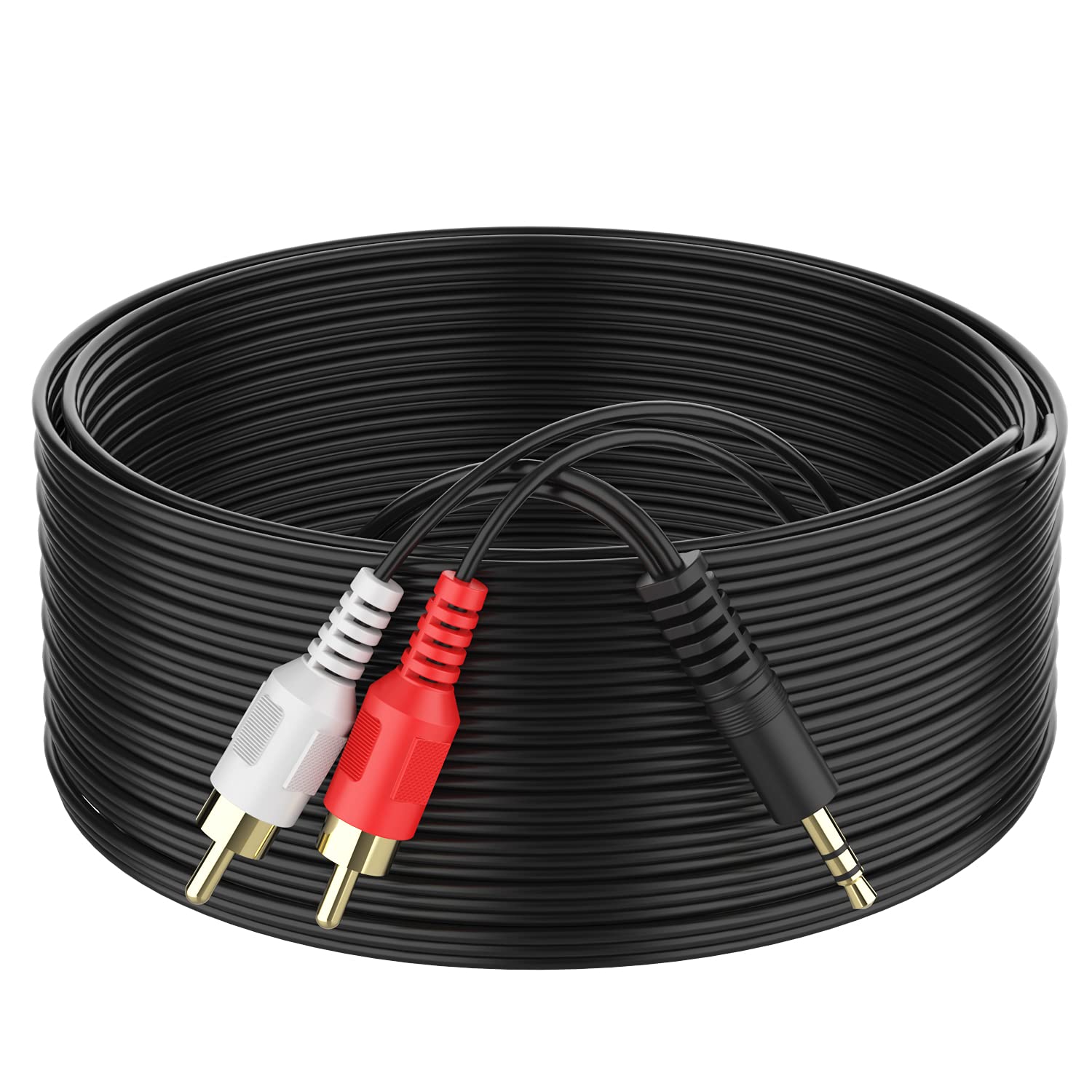Abireiv 3.5mm to 2 Male RCA Cable 65FT, Stereo Audio Adapter Braided Hi-Fi Sound Auxiliary Y Splitter, Metal Shell Shielded Aux Cord Compatible With Smartphone MP3 Tablet Speaker