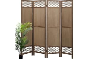 ECOMEX 4 Panel Room Divider, Wood Cutout Room Divider Screen, 5.6Ft Room Dividers and Folding Privacy Screens for Bedroom Office Hotel Garden Terrace(Brown)