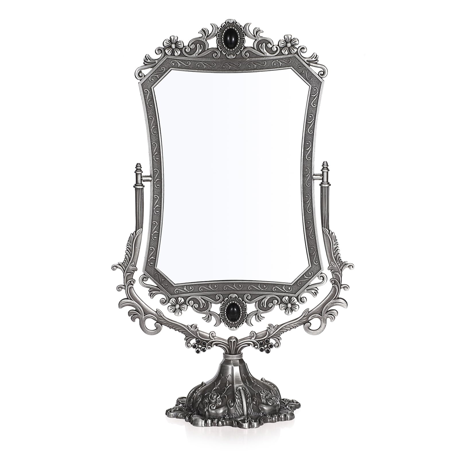 SUMTree Vintage Mirror - Large Double Sided Desk Tabletop & Free Standing - Decorative Antique Makeup Mirror for Bedroom, Bathroom, Vanity - Gothic Style, Silver Finish