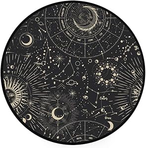 Kuizee Round Doormat Moon Phases Sun Zodiac Mysterious Astrology Polyester Indoor Outdoor Non-Slip Water Absorption Living Room Bedroom Bathroom Kitchen Home Decor 36.2Inch