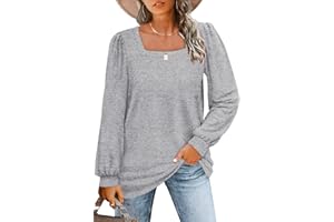 WIHOLL Tunic Tops for Women Loose Fit Long Sleeve Shirts Square Neck Tops