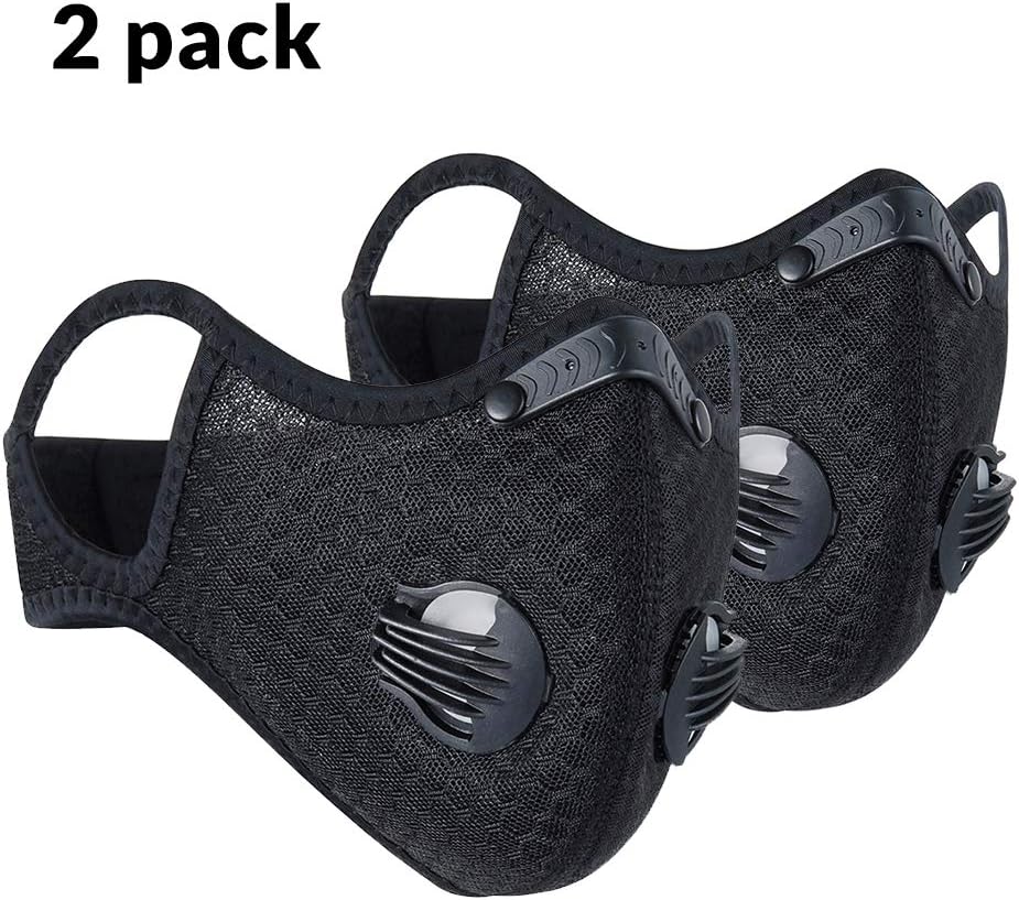 2 Pack Dust Mask - Anti Air Pollution Smoke Mask - Ear Loop Design Reusable Face Mask, Adjustable PM2.5 Air Filter Mask, Activated Carbon Dustproof Sport Mask for Outdoor（Black）