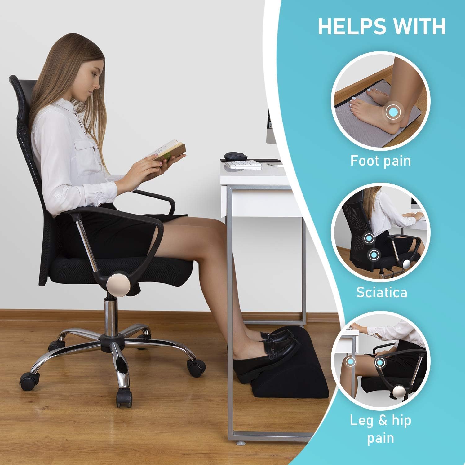 Foot Rest Under Desk Cushion - Teardrop Curve Design - Ergonomic Pad for Extra Leg Support - Breathable Mesh Cover - Non-Slip Bottom - Foot Stool for Home and Office : Office Products