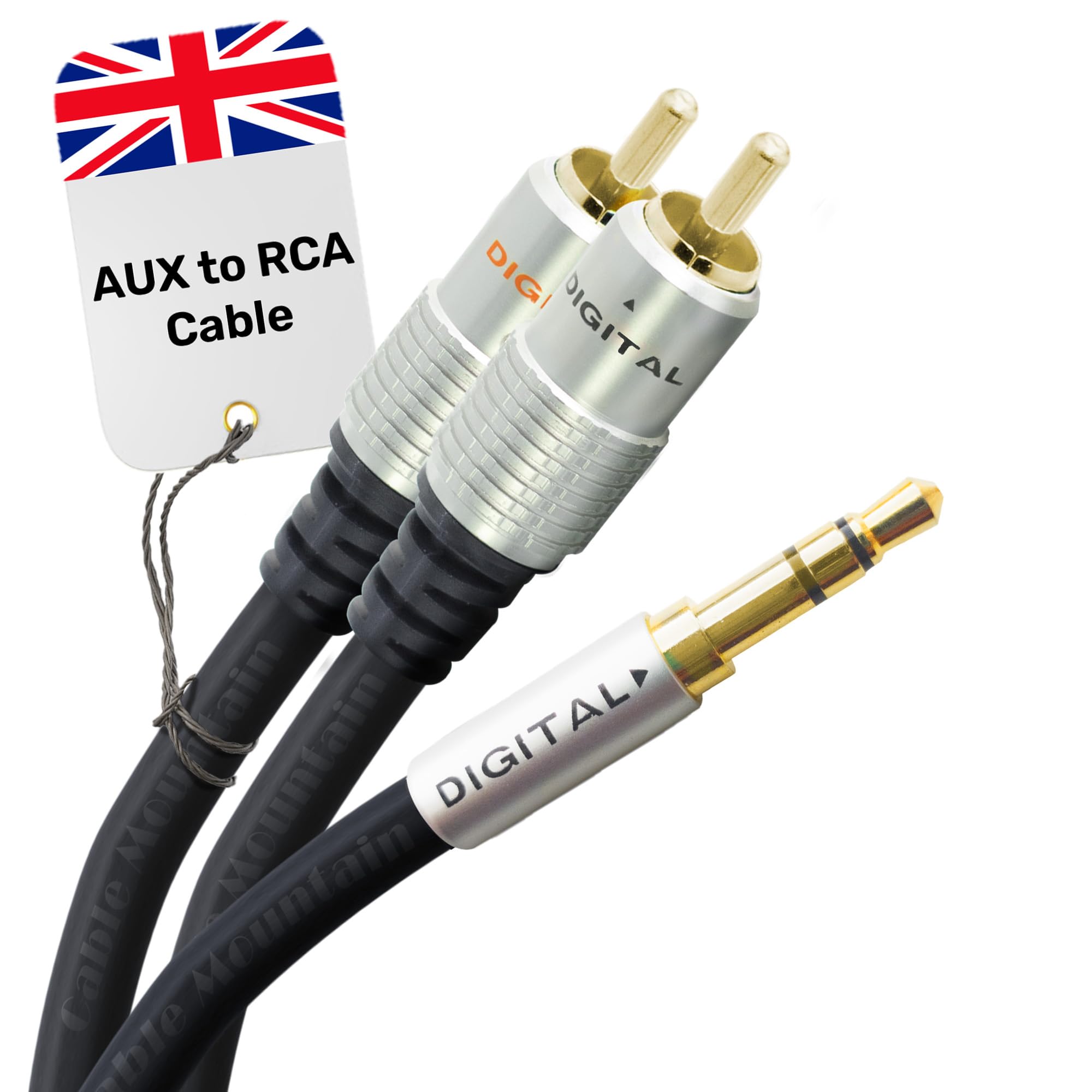 CableMountain 3m RCA to 3.5mm Cable - Phono to Mini Headphone Jack - Gold Plated Male-to-Male Phono to 3.5mm Jack Cable for Turntable, TV and Speakers