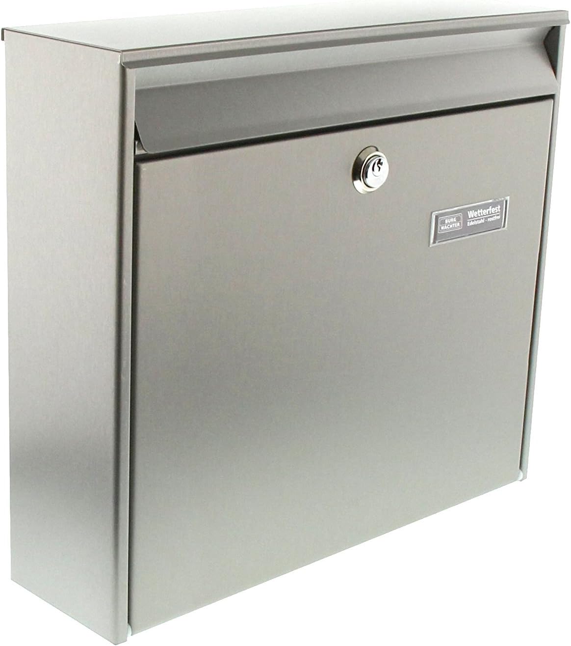 Burg-Wächter Edelstahl-Briefkasten mit Öffnungsstopp, A4 Einwurf-Format, EU Norm EN 13724, Borkum 3877 Ni, Edelstahl