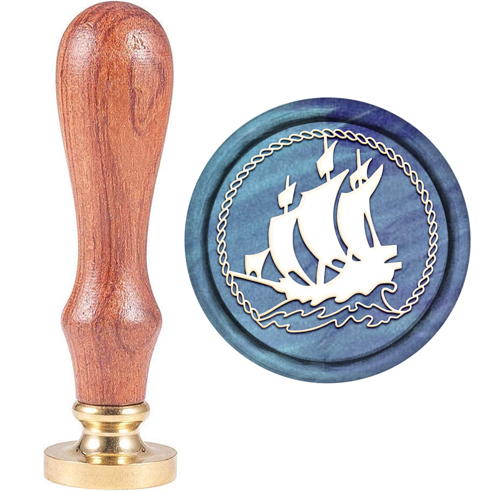 CRASPIRE Wax Seal Stamp Sail Boat Vintage Sealing Stamp Vehicle 25mm Removable Brass Head Natural Wood Handle for Wedding Envelope Invitation Card Embellishment Wine Package Decoration