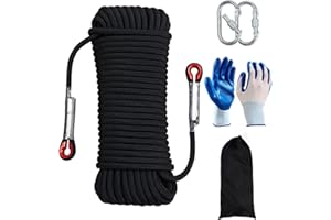JIUXQT Climbing Rope 8mm 98Ft (30m) Static Climbing Rope Outdoor Rock Climbing Rope Braided Polyester Static Rock Climbing Rope High Strength Outdoor Rope for Rappelling Rescue Rope Black