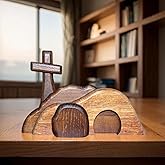 Empty Tomb Tabletop Ornaments Cross Figurines Decor Easter Resurrection Scene Set, Easter Wooden Decorations Religious, Jesus Nativity Christ Statue Decoration, Easter Decor for Home Office Desktop