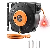 VEVOR Retractable Extension Cord Reel, 30 FT, Heavy Duty 16AWG/3C SJTOW Power Cord, with Lighted Triple Tap Outlet 10 Amp Circuit Breaker, for Ceiling or Wall Mount Garage and Shop, ETL Listed