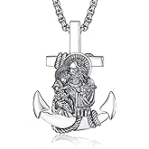 ADMETUS St Saint Joseph Necklace for Men Sterling Silver Anchor Pendant Nautical Navy Jewelry Religious Gifts