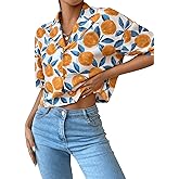 Floerns Women's All Over Print Button Down Short Sleeve Shirt Blouse Crop Top