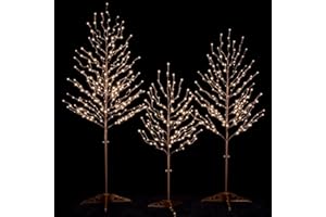 TYBEEU Star Light Tree Set 4ft, 5ft and 6ft with 128/216/256 Warm White LEDs for Holiday Decor - Dimmable, UL Certified, Waterproof - Ideal for Indoor and Outdoor Decoration