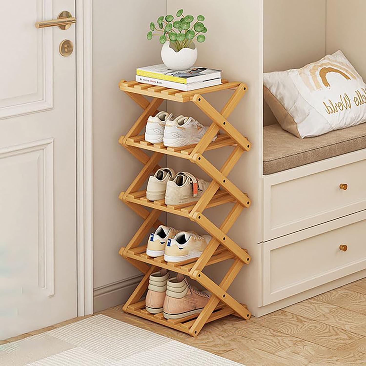 Akloya Vertical Shoe Rack Small, 5 Tier Portable Folding Shoe Storage Rack, Without Installation Free Standing Shoe Rack for Corridors, Bedrooms Living Room Corner and Small Spaces (5 Tier)
