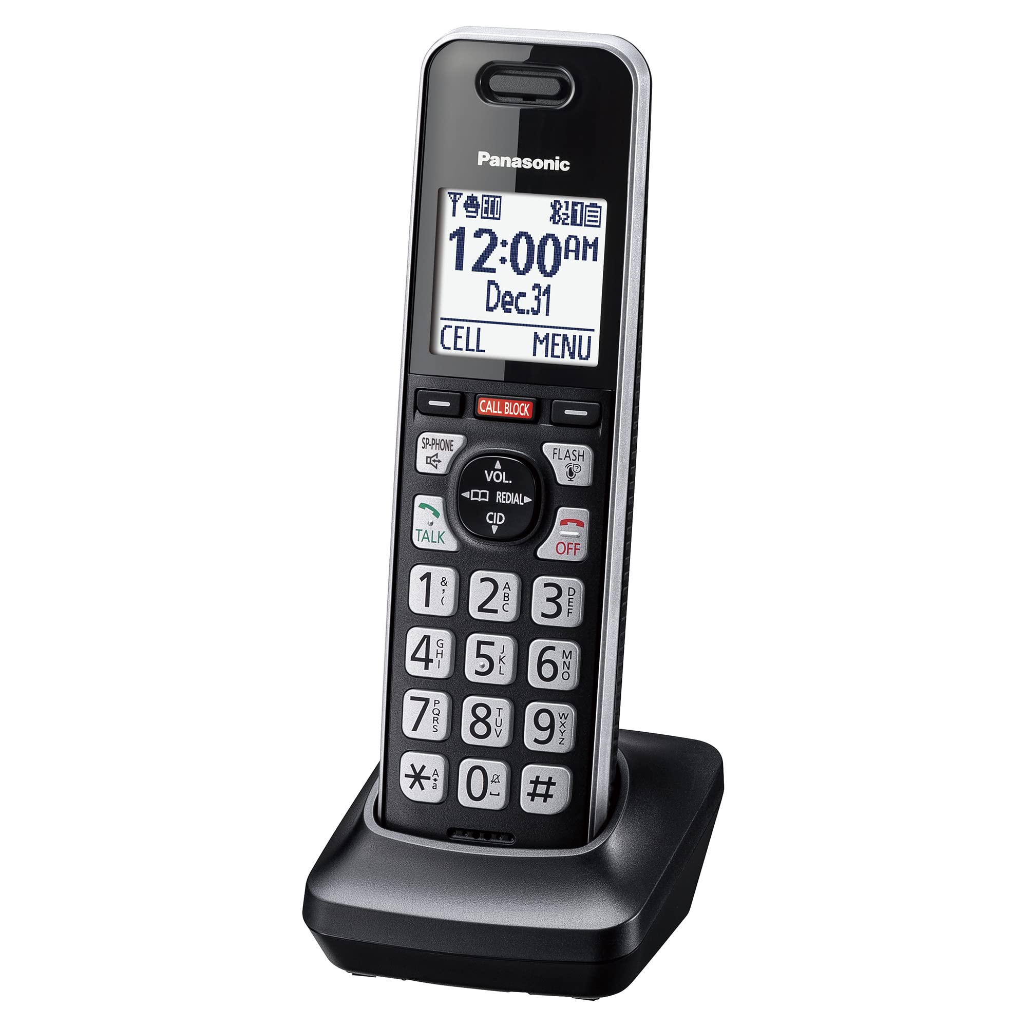 Photo 1 of Panasonic Additional Cordless Phone Handset, Advanced Call Block, Compatible with KX-TGF94x and KX-TGF97x Series - KX-TGFA97B (Black with Silver Trim)