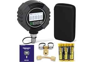 Pro Digital Vacuum Gauge, HVAC Pressure Tester with Alarm， HVAC Micron Gauge 0-75,000 Microns, 7/16-20 UNF, 1/4 inch SAE, Tem