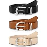 JASGOOD 3 Pack Women Leather Belts For Jeans Dresses Pants Ladies Faux Leather Waist Belt with Gold Buckle
