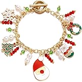 VIYPDRST Christmas Charm Bracelet for Women Snowman Tree Santa Claus Bracelet Adjustable Christmas OT Clasp Pendant Bracelet for Women Xmas Party Costume Accessories Gift