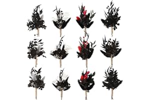 Hoemwarm 12 Set Mini Boho Dried Black Flower Bouquet Bundle,Mini Flower Bouquet Wedding Handmade Dry Flowers Centerpieces Boutonniere for Men Bridesmaid Flower Gir Crafts DIY Wedding Decor
