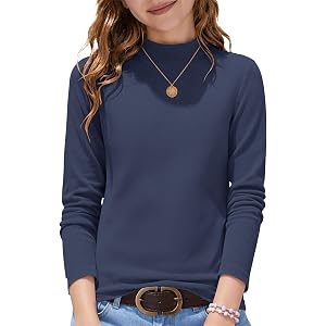 Girls Long Sleeve Shirts Turtleneck Casual Base Slim Fit Layer Fall Top Tee | Casual undershirt for teen 5-16 Years, 2026 Kid