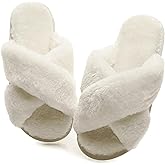 Crazy Lady Women's Fuzzy Fluffy House Slippers Cute Plush Memory Foam Shoes Cross Band Indoor Outdoor Open Toe Sandals